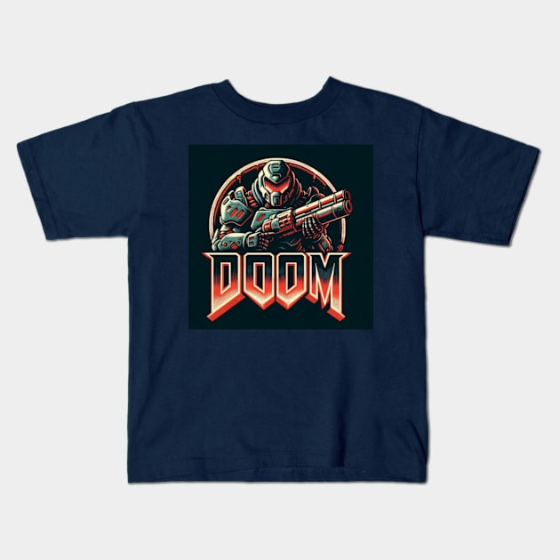 Doom Guy with Gun Up. Kids T-Shirt by The Doom Guy